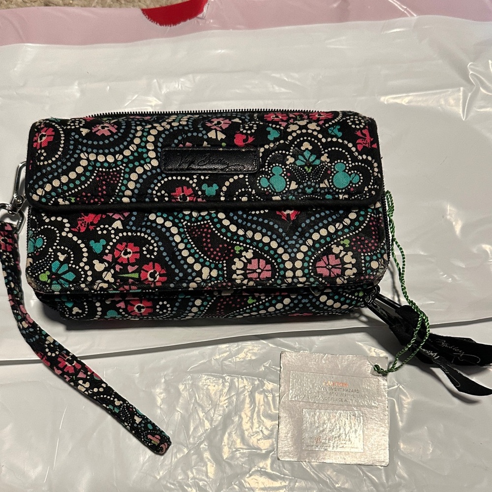 Vera Bradley Disney themed Black Floral Paisley Wristlet Clutch